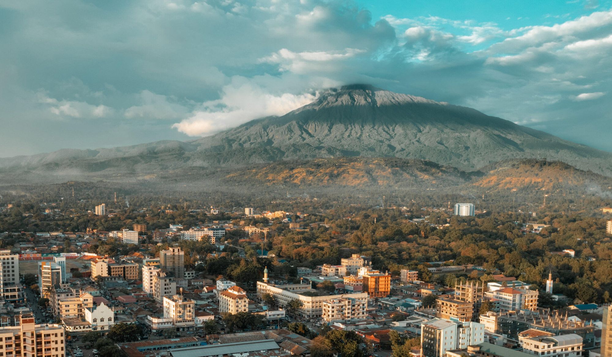 Arusha town with Mount Meru rising behind it